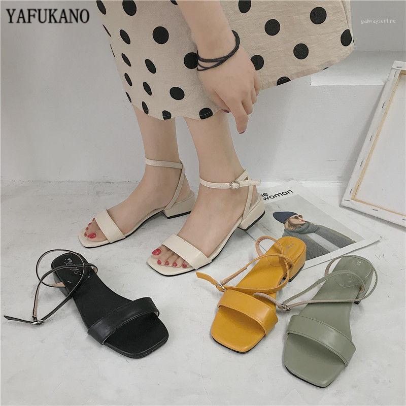 

Fashion Women Shoes Thick Heels Sandals Spring 2020 New Open Toe Word Roman Shoes Mid Heels1, Yellow
