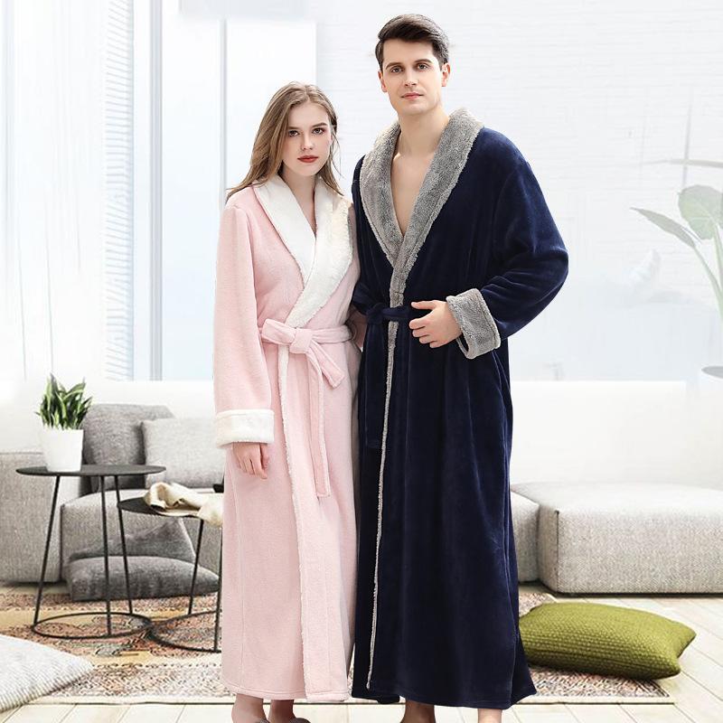 

Adult Lovers Wedding Robes Women Winte Home Robe Men Long Sleeve Hotel Bathrobe Sleepwear Soft Warm Couples Dressing Gown Pocket1, Gray for men