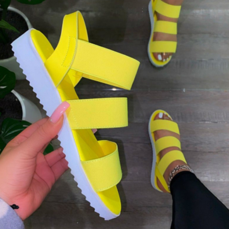

2021 New Sandals Summer Women Shoes Casual Slip on Ladies Pvc Flats Woman Fashion Candy Color Plus Size Beach Shoe Mftk, Yellow