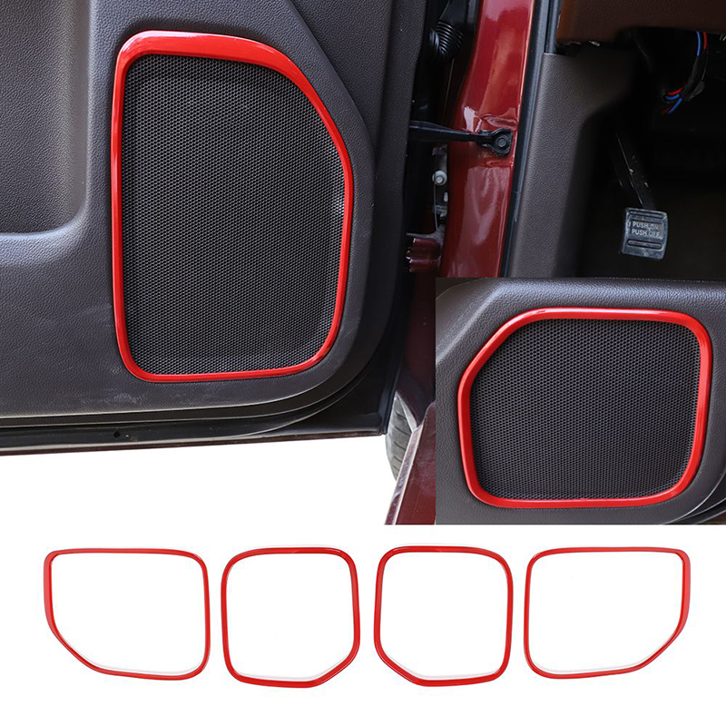 

Car Door Horn Bezel Dcoration,ABS Red 4pc For Chevrolet Silverado GMC Sierra 2014-2018 Interior Accessories
