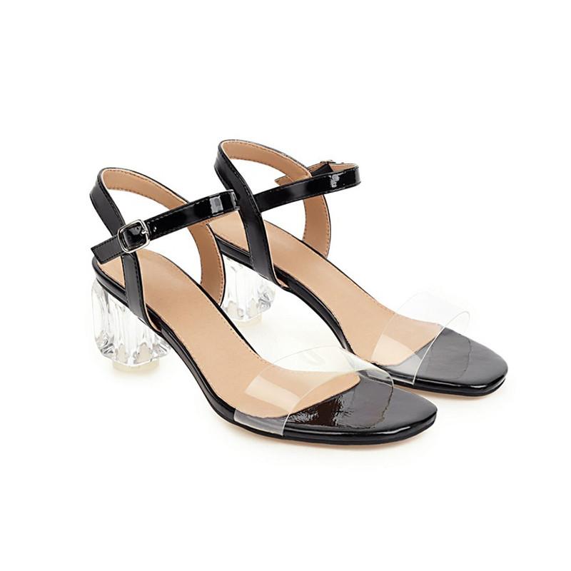 

2020 New Sandals Women's Open Toe Summer Fashion Thick Heel Transparent PVC Sexy crystal High Heels Sandals Shoes, Black