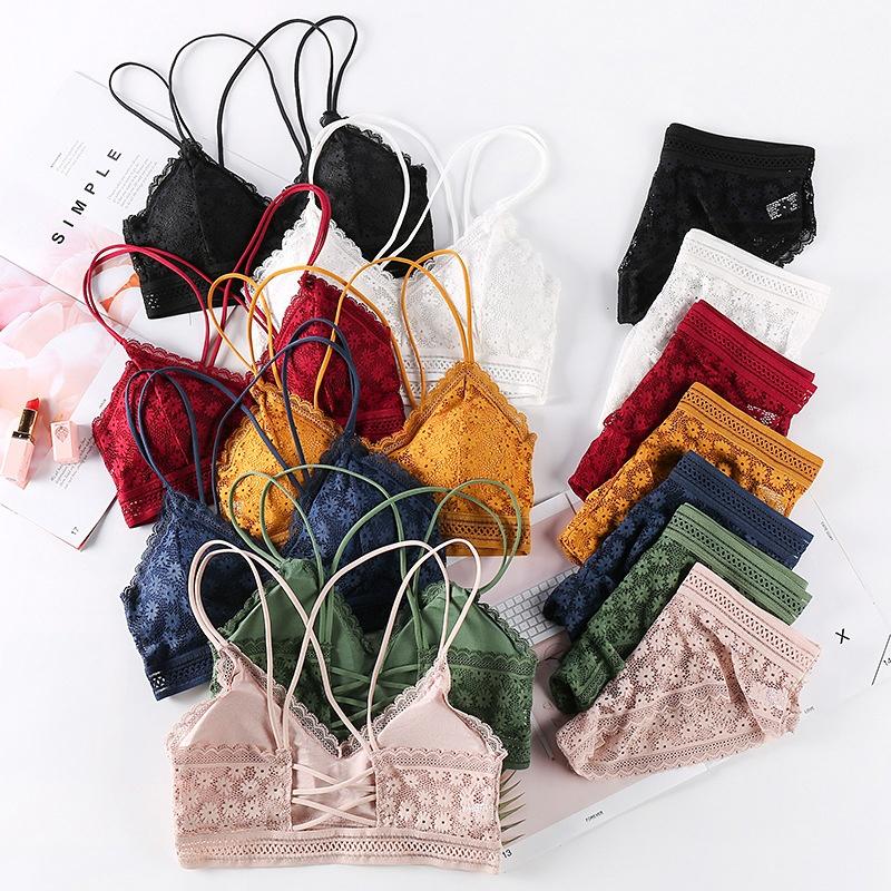 

Gym breathable Clothing Women Lace Bra Sets Seamless Underwear Backless Vest Sexy Panties Padded Ultrathin Bralette Female Lingerie Briefs Sports, Green1