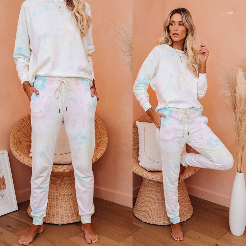 

2020 Fashion Women 2PCS Outfits Casual Color Block Round Neck Long Sleeves Sweatshirt Elastic Waist Pants Set Autumn Tracksuit1, As pic