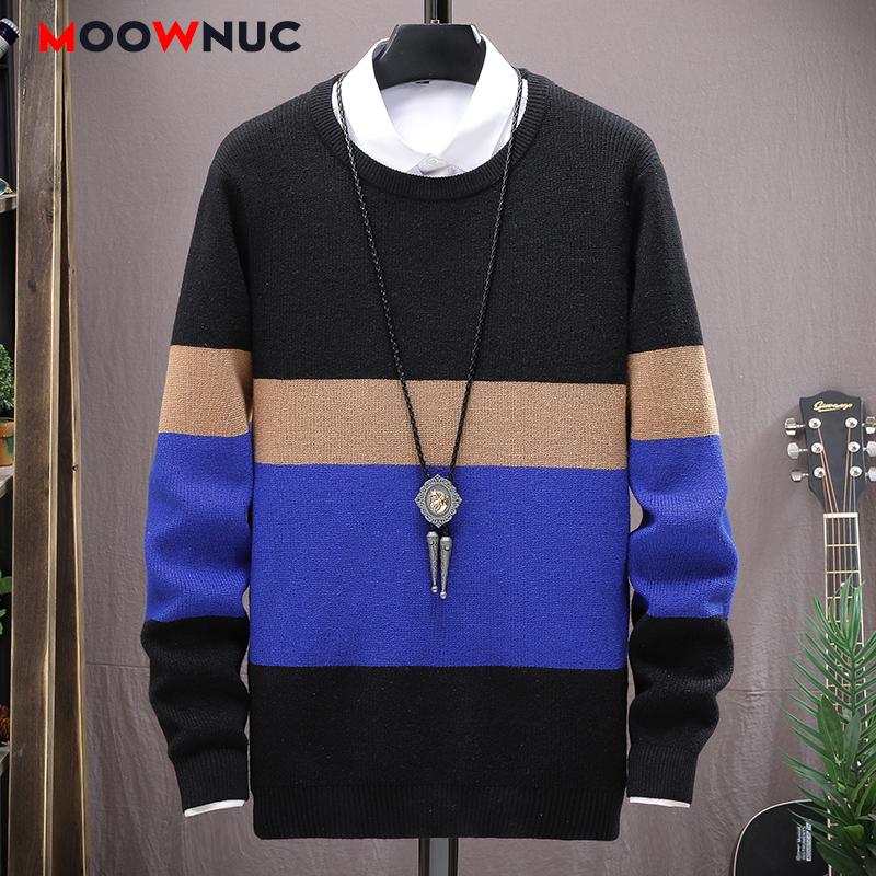 

Pullover 2020 Fashion Sweater For Men Casual Male New Patchwork High-Quality Spring Autumn Long Sleeve Slim Hombre Youth MOOWNUC, Blue white