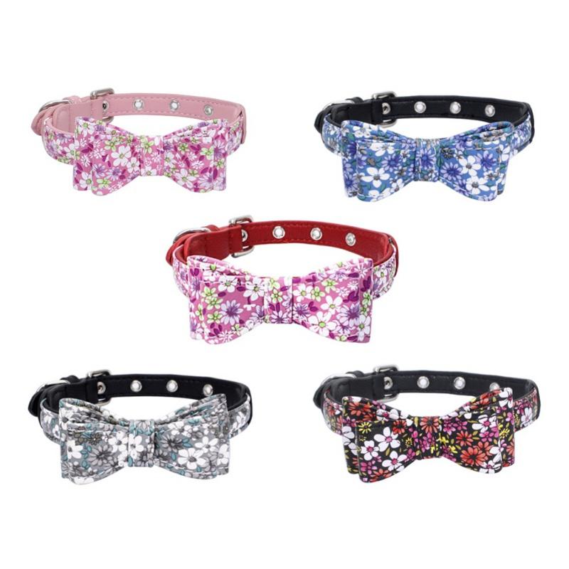 

Pet dog collar Floral Print Bow Dog Adjustable Collar Necklace For Small 17~38cm 3 Size pet Supplies0101