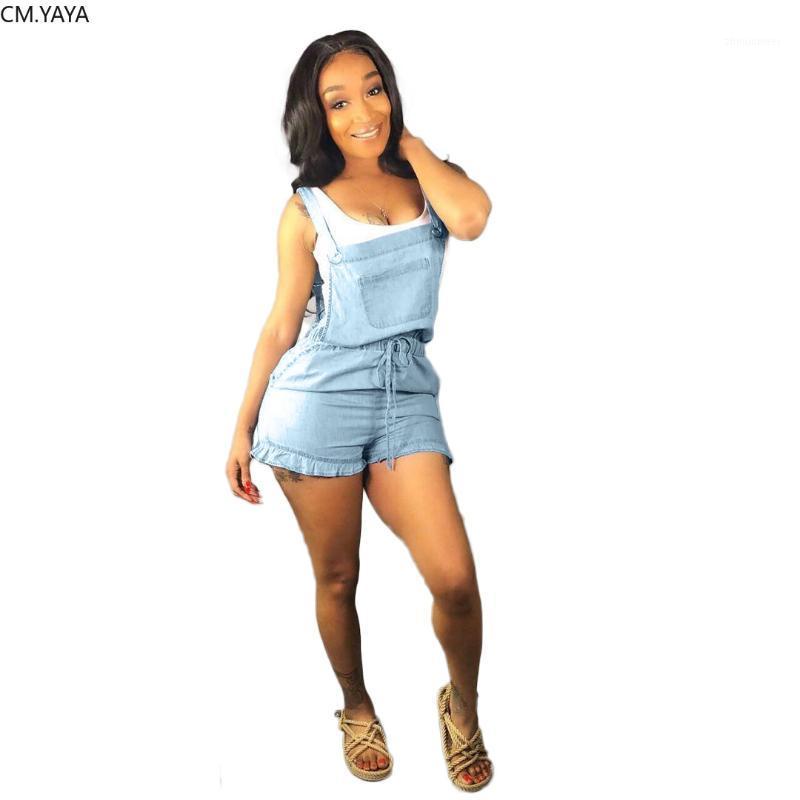 

Women' Jumpsuits & Rompers 2021 Women Sleeveless Spaghetti Strap Denim Short Jumpsuit Fashion Classic Ruffles Hem High Waist Jeans Romper P, Sky blue
