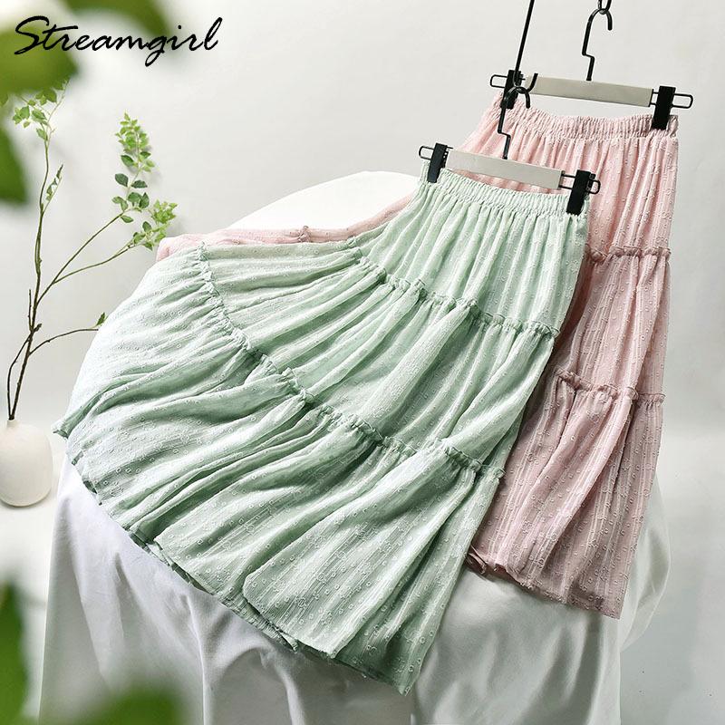 

Long Skirts For Women Summer Chiffon Pleated Skirt Elastic Waist Solid Office High Waisted A Line Skirt Maxi White Skirts 2020, 1941 blue