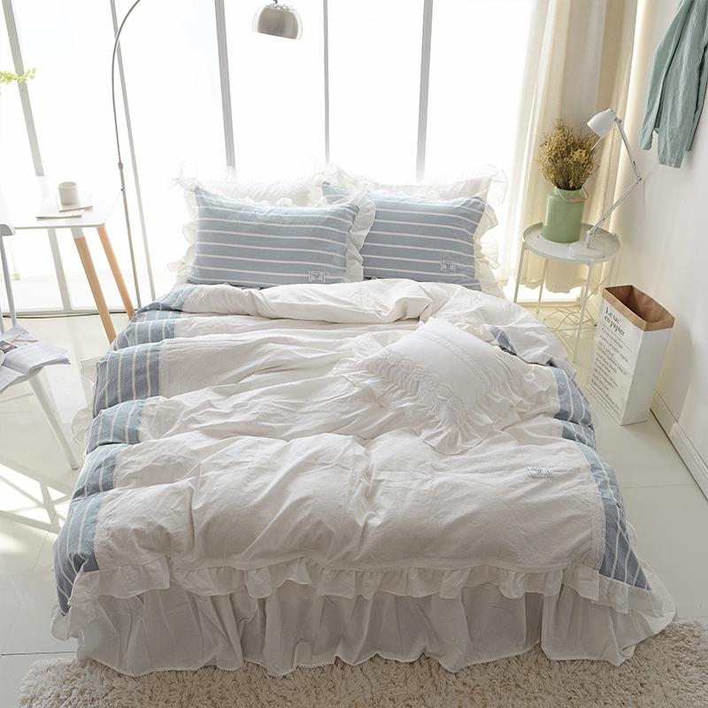 

2020 New Washed Cotton Bedding Set soft comfortable Duvet cover set Bedskirt Pillow bed linen  Queen King size 3/4/5pcs, Snh2