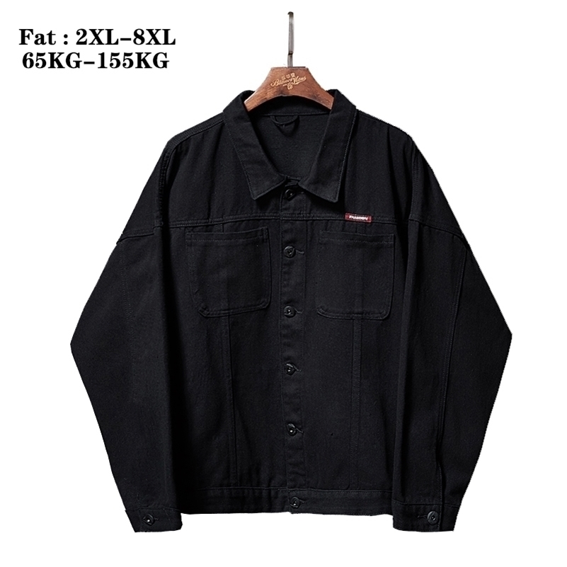 

Plus Size 5XL 6XL 7XL  Autumn Black Loose Batwing Sleeve Men's Denim Jacket Fashion Harajuku Style Student Fat Jackets Jeans 201118, Balck