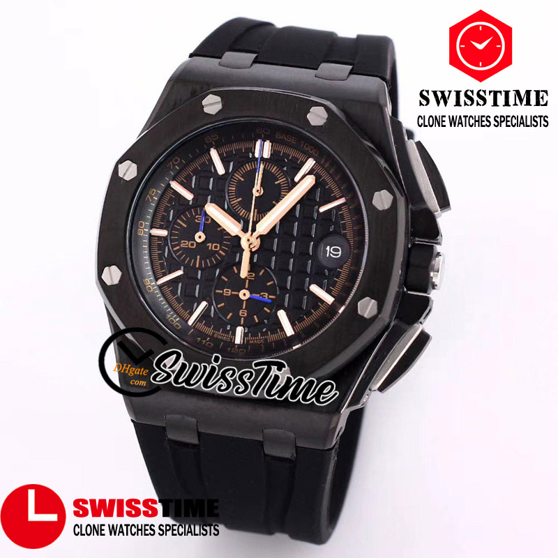 

Sale New 26405 Quartz Chronograph Mens Watch Black Texture Dial Stopwatch PVD Black Steel Case Rubber Sport Watches SwissTime A09, Customer-defined waterproof service