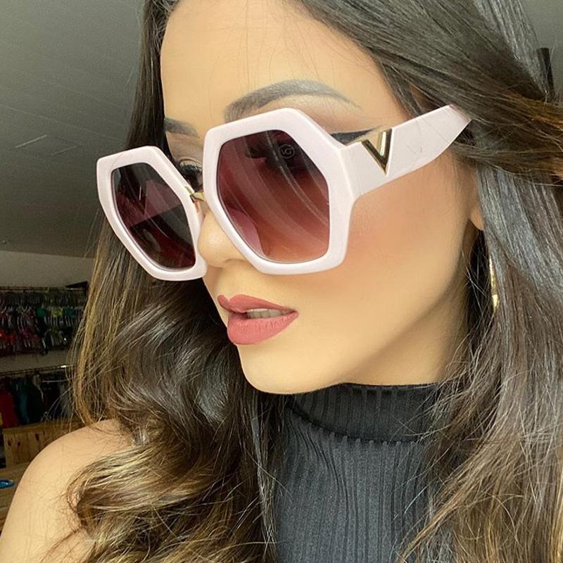 

2020 new fashion Irregular polygon square sunglasses for women vintage black pink gradient sun glasses female letter shades