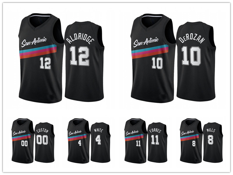 

San Antonio Spurs MEN DeMar DeRozan Derrick White LaMarcus Aldridge City Fiesta Colors 2020-21 basketball Jersey, Black