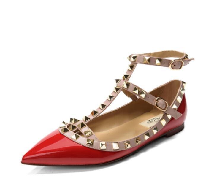 

women sandals flat shoes classics women sandals rivets real leather women wedding shoes pointed toe 34-43 box and logo, A1