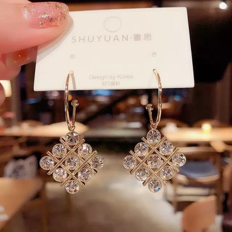 

Stud Fashion All-match Square Rhinestone Ear Temperament Personality Simple And Thin Earrings Needle