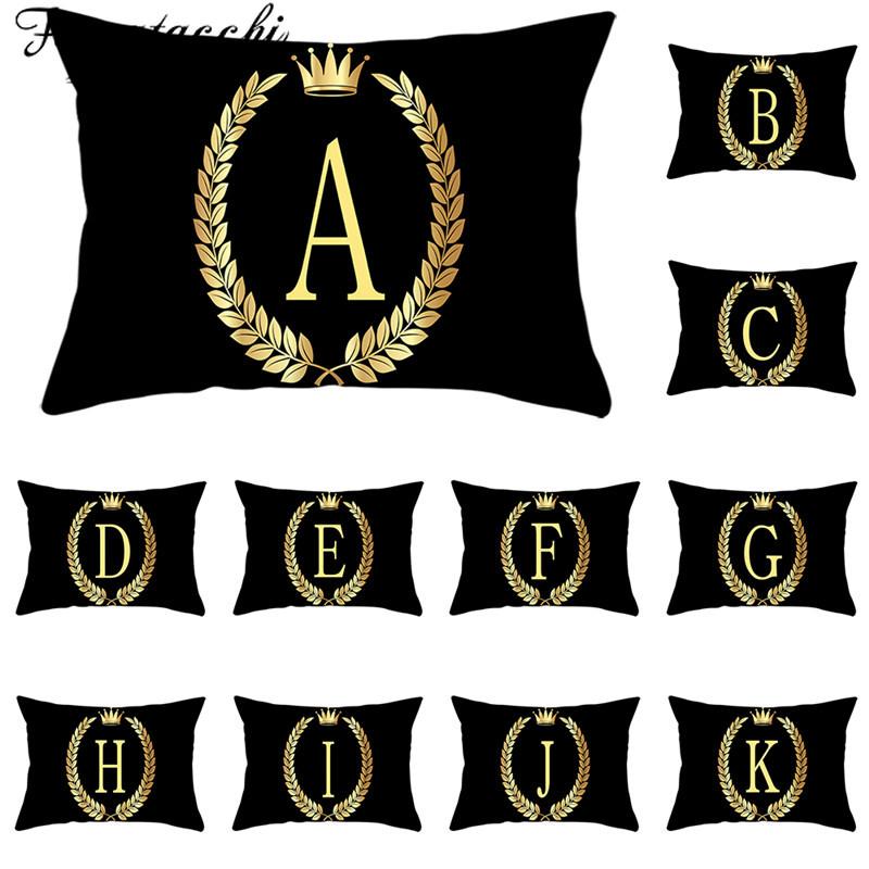 

Fuwatacchi Black Golden Cushion Covers Crown Printed A-Z Alphabet Pillowcases for Home Sofa Decorative Pillow Covers 30*50cm Hot, Pc12861