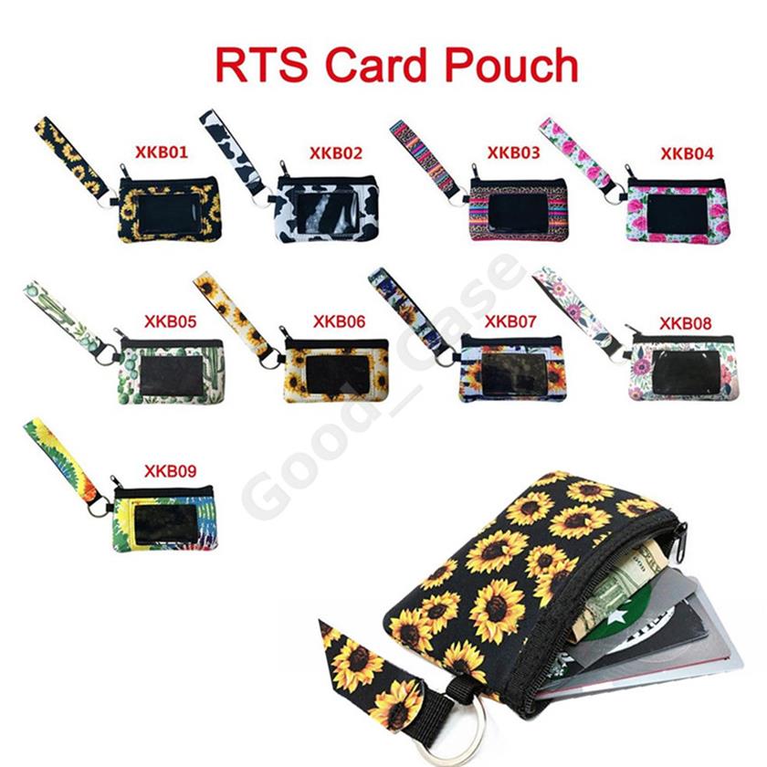 

Sunflower Leopard Cow Printed Neoprene ID Card Holder Coin Purse MultiFunction Wristlet Wallets Bags Passport Cover with Keychain F102202, White