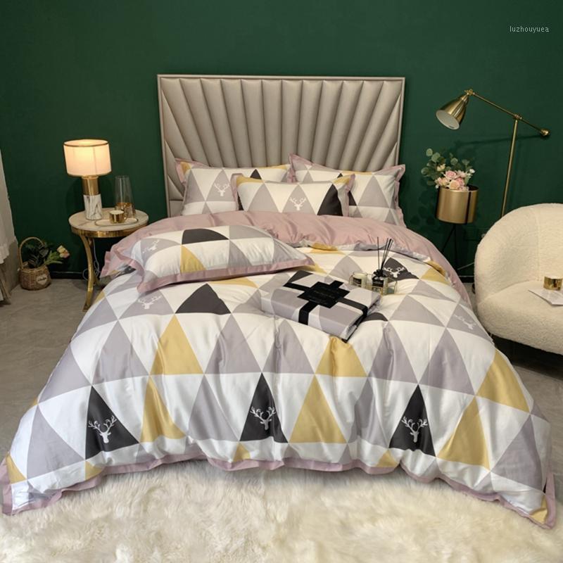 

Geometry print Bedding set 100% Egyptian cotton bedclothes satin boy man modern duvet cover queen king size hometexitle1, As pic