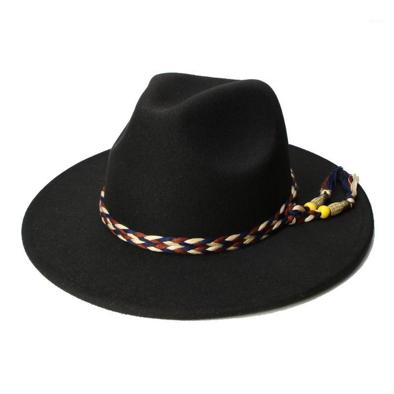 

LUCKYLIANJI Retro Kid Child Vintage 100% Wool Wide Brim Cap Fedora Panama Jazz Bowler Hat Tassel Knit Band(54cm/Adjusted)1, Black