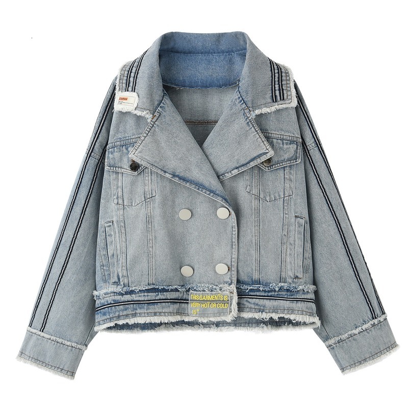 

2021 New Denim female short spring and autumn Korean temperament casual large student jacket fashion K0T2, Denim blue.
