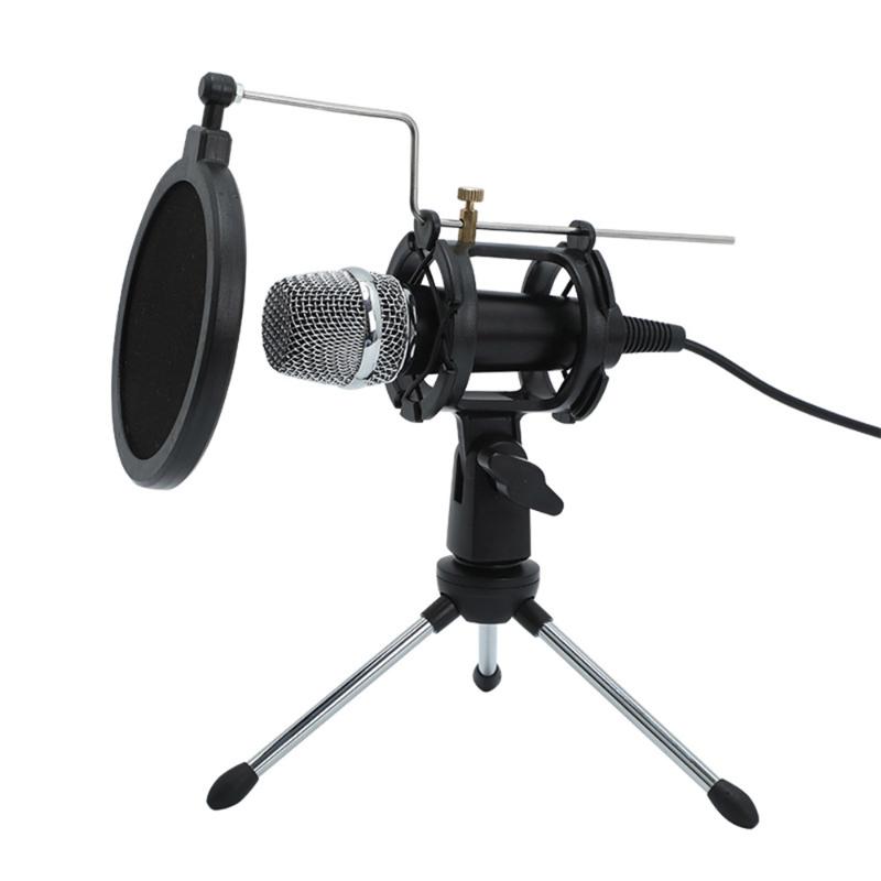 

Mini Condenser Microphone 3.5mm Plug and Play Home Studio Podcast Vocal Recording Microphones Stand Dual-layer Acousticfilter