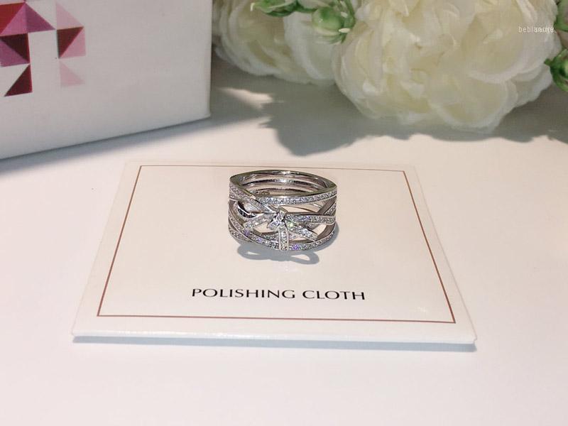 

Band Rings Three-row Bow Ring Jewelry S925 Sterling Silver For Women's High Christmas Party Gift11