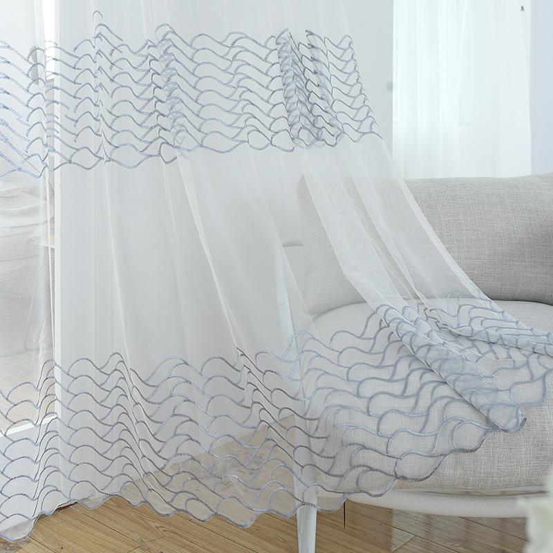 

New Water Ripple Embroidered Tulle Simple Translucent Tulle Shading Curtain Custom For Living Room Bedroom