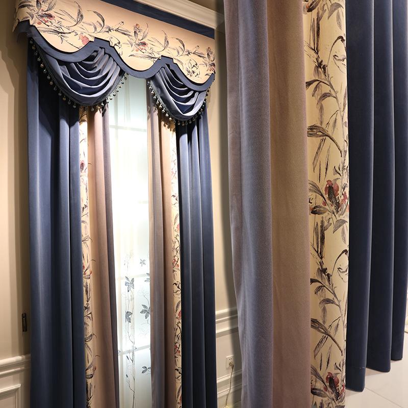 

French window with thick flannel printing and matching curtain cloth American style bedroom living room curtain, Tulle