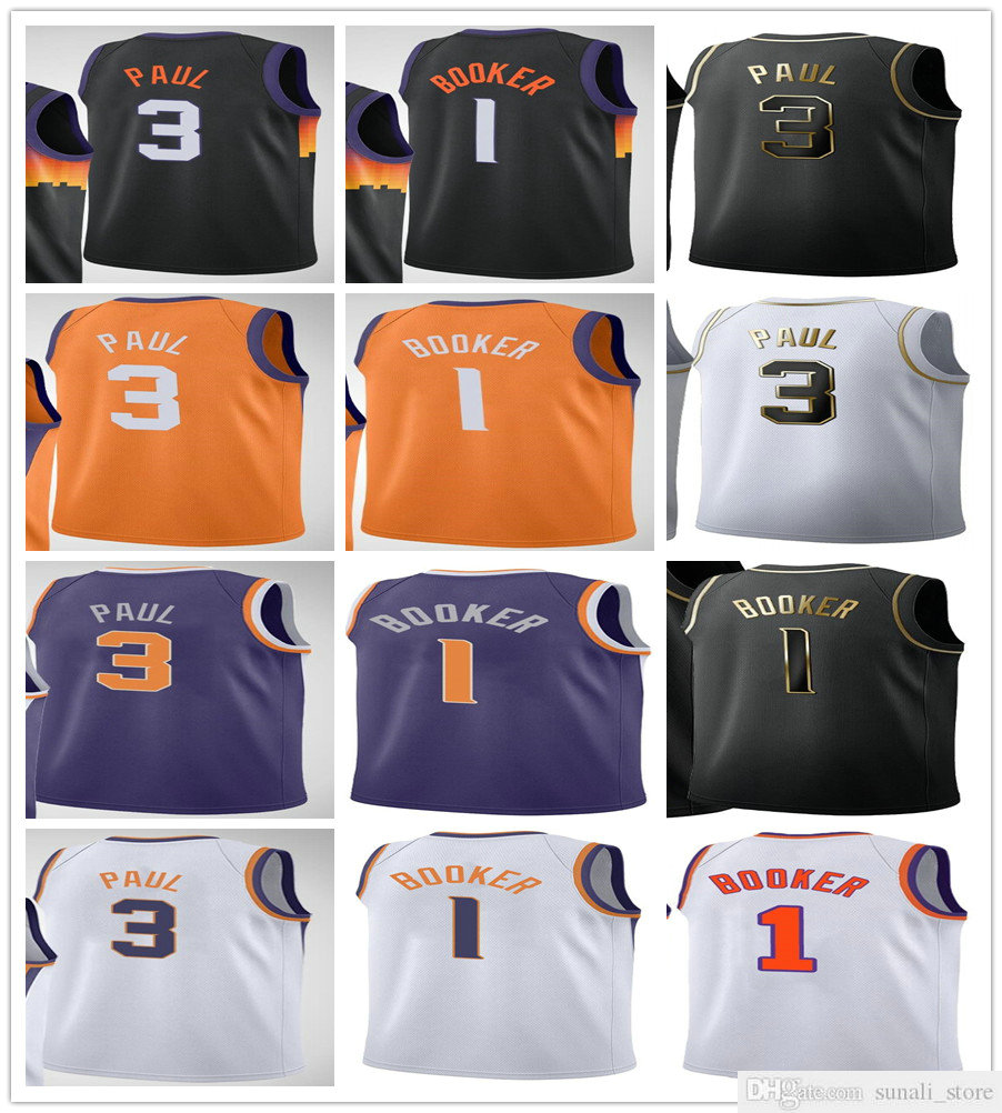 

2021 New City Black Chris 3 Paul Jerseys Purple White Orange Devin 1 Booker Basketball Jersey Men Women Kids