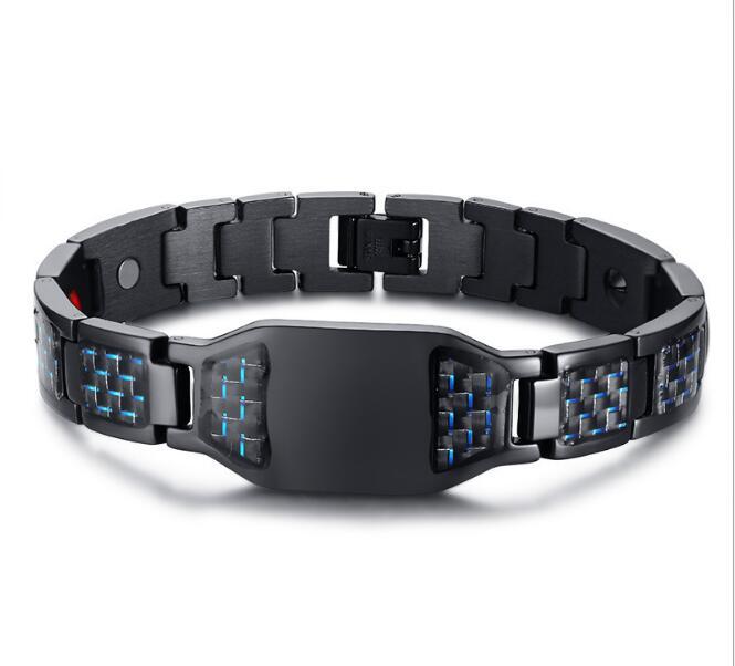 

12mm 8.5'' European and American fashion men's black bracelet magnet ins titanium steel carbon fiber magnetic bracelet