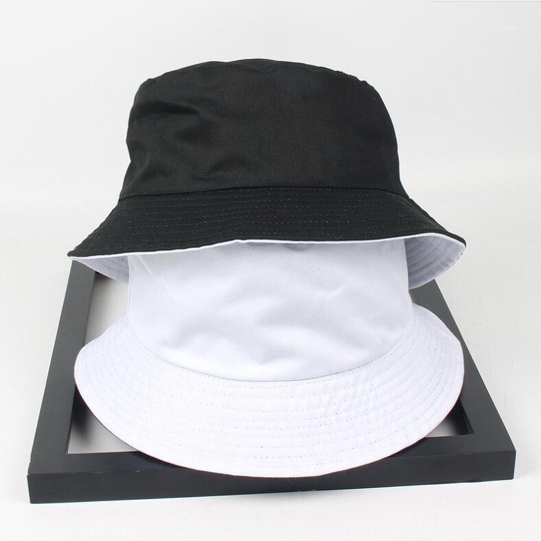 

Cloches Two Side Reversible Black White Solid Bucket Hat Unisex Chapeau Fashion Fishing Hiking Bob Caps Women Men Panama Summer1