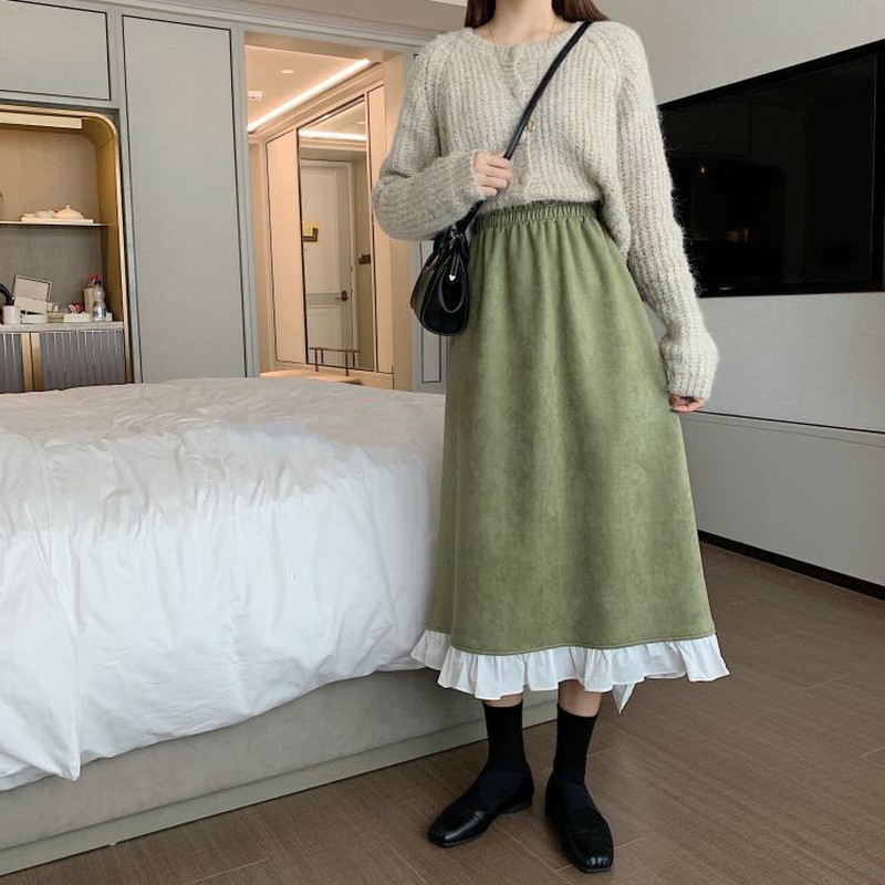 

Chiffon Midi Women Autumn Sweet Winter Upper Waistline Girls High Japanese Style Korean Women' Skirts 2021 Alr7, Green