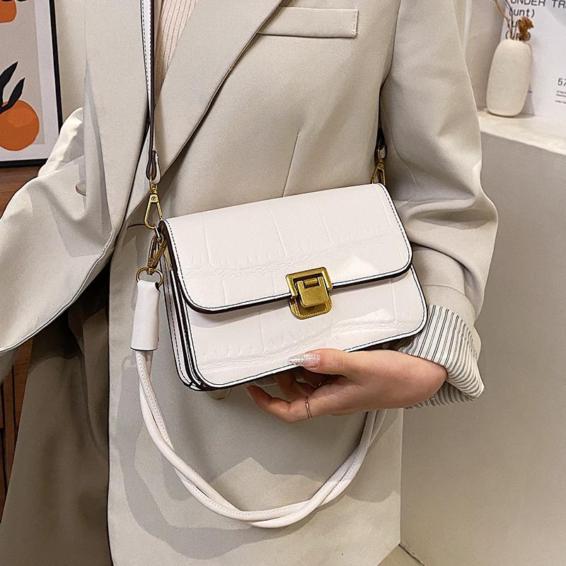 

Trend Crocodile Pattern Square Flap Bag for Women's Classic PU Weave Shoulder Bag Ladies All-match Leather Crossbody Handbag Sac, Beige