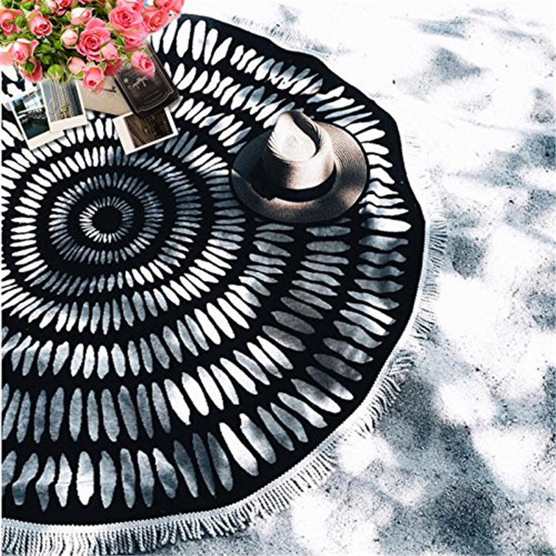 

Microfine Round Tessellate Mandala Women Summer Travel Large Microfiber Beach Towel For Adults Boho Blanket Y200428, Black