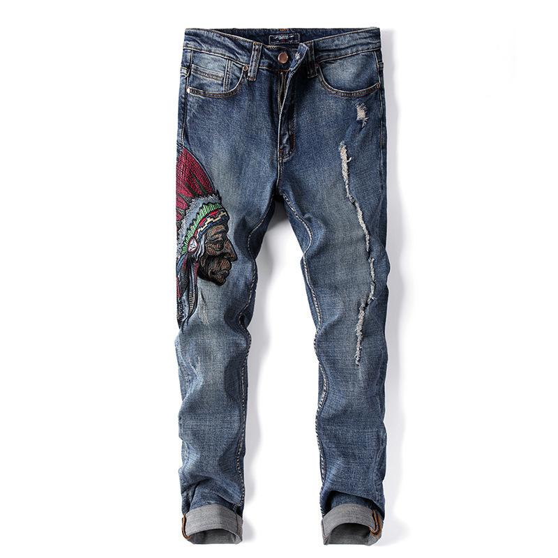 

supply Europe and the United States the new male stereo men's small embroidery mill hole straight stretch jeans, See chart