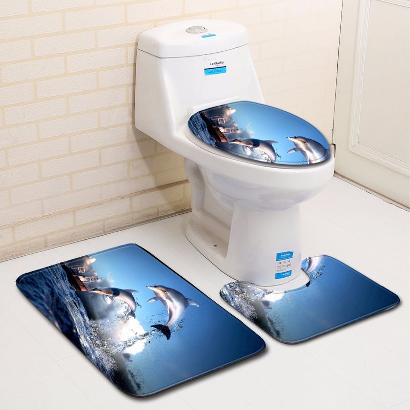 

New High Quality Polyester 3D Dolphin Three-piece Bathroom Toilet Floor Mat Door Mat Bathroom Carpet Bath Mat