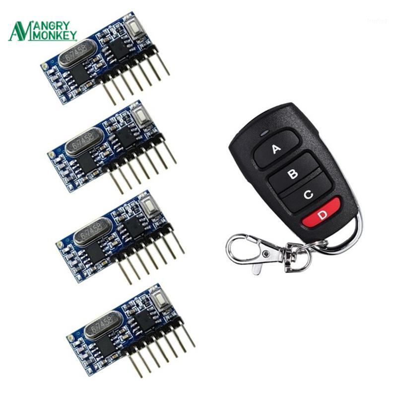 

RF Remote Control Transmitter & 433Mhz Wireless Receiver Learning Code 1527 Decoding Module 4 Channel Output With Learning Key1