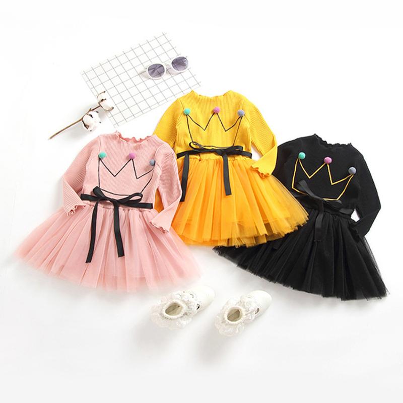 

Baby Girl Casual Dress Spring Autumn Long Sleeve Bow Tutu Ball Gown 1-6 Year Kids New Years Costumes Infant Clothing