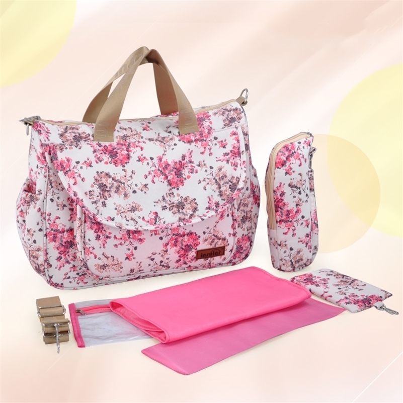 

Floral Pattern Mommy Maternity Bag Waterproof Nylon Large Capacity Baby Care Nappy Bag Mummy Diaper Messenger Bag 201125, Style 4