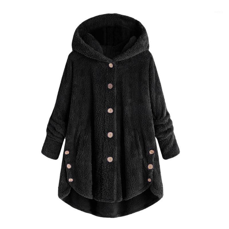 

Women' Jackets Fashion Women Button Coat Fluffy Tail Tops Hooded Pullover Loose Sweater Winterjas Vrouwen Winter Overcoat Casual, Gray