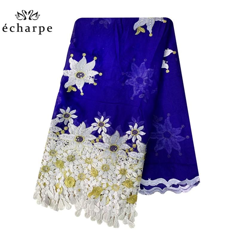 

100% Cotton Scarf African Women Scarfs Big Embroidery tassels Embroidery Luxury Scarf with Stones