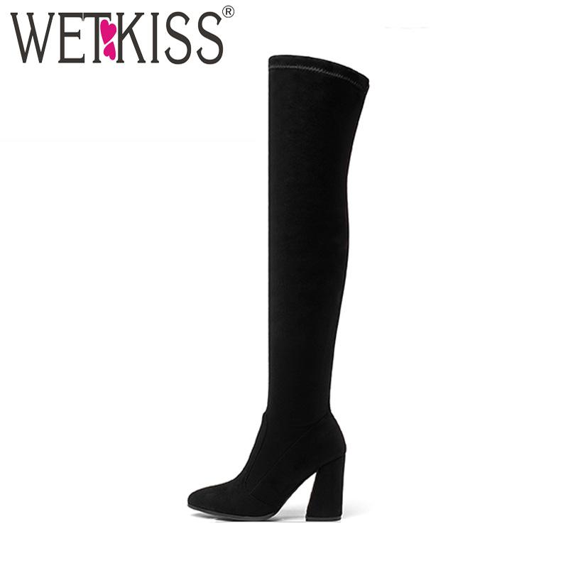

WETKISS 2020 Winter Latest Stretch Thigh High Boot for Woman Fashion Thick High Heels Shoes Lady Over Knee Boot Women Big Size, Red