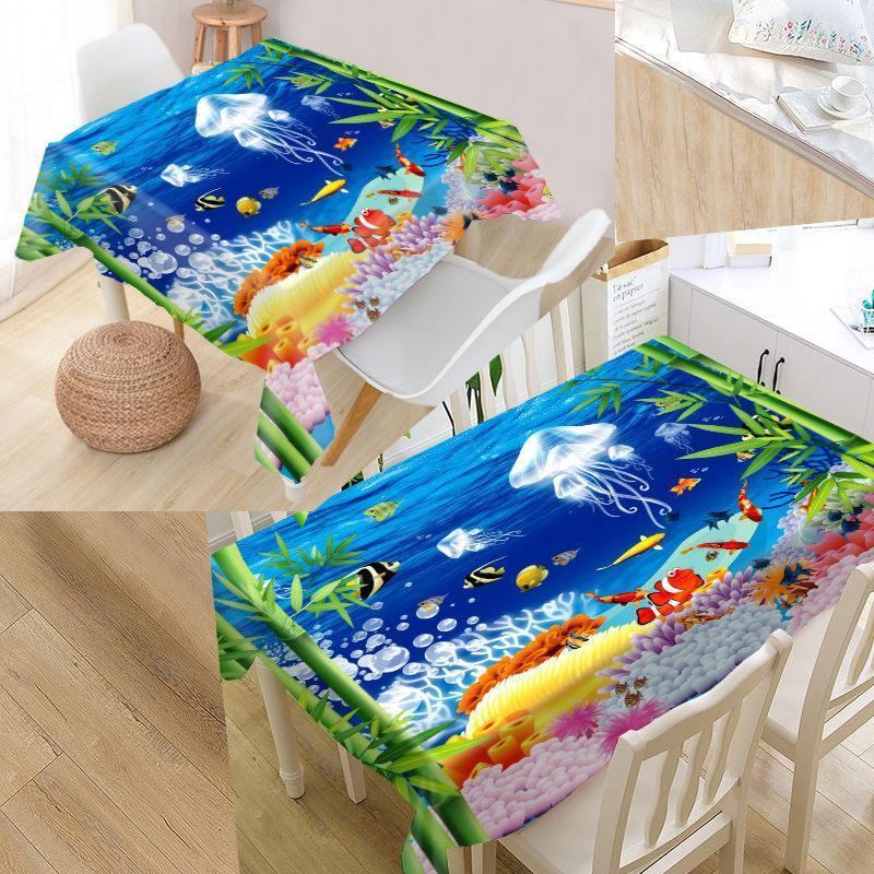 

Colorful Fish Underwater World 3D Tablecloth Waterproof Oxford Fabric Rectangular Tablecloth For Wedding Table Cloth TV Covers1