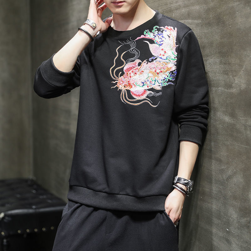 

2021 New Men's Chinese Style Sweatshirts Embroidered Woman Long Sleeve Casual Pullovers Male Oversize Printed Hoodie Clothing Mpe3, Black