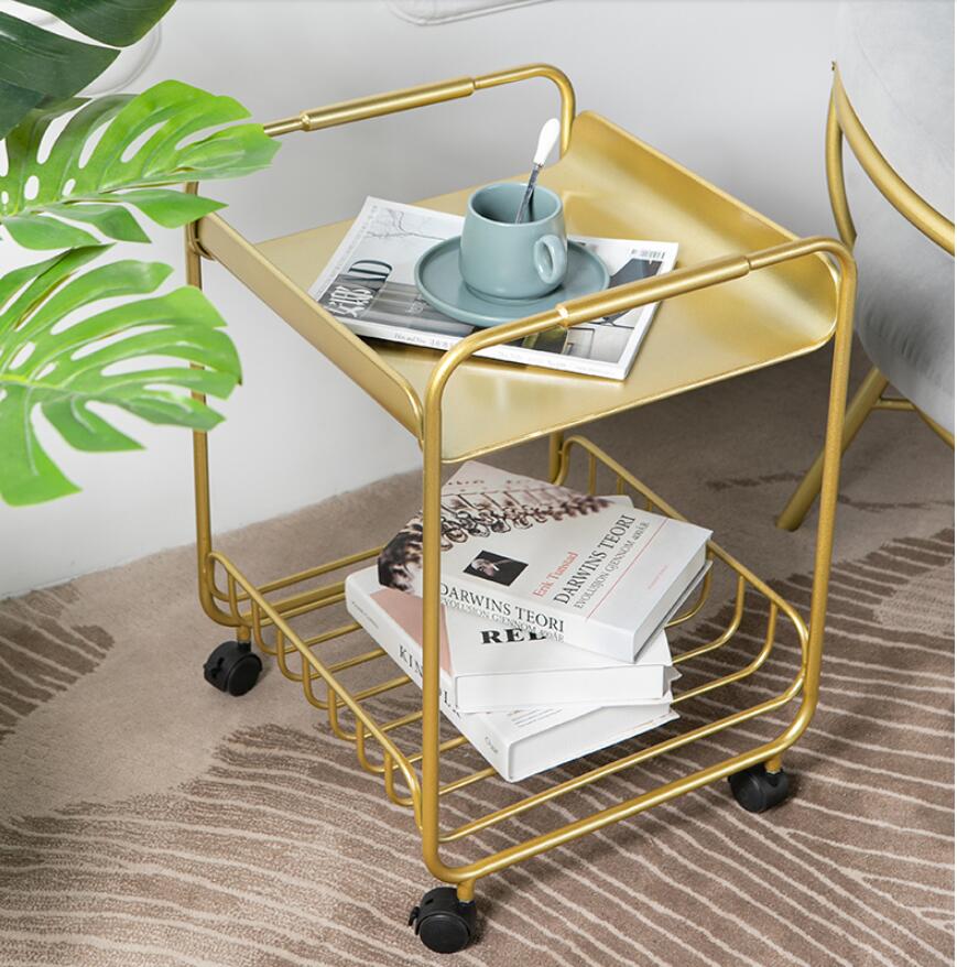 Simple modern iron art living room furniture sofa corner table creative pulley movable small tea tables-image-632352290