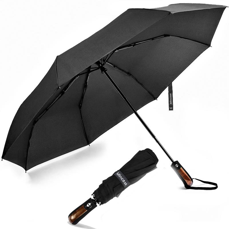 

New Fully-automatic Three Folding Male Commercial Compact Large Strong Frame Windproof 8Ribs Gentle Grey Black Umbrellas