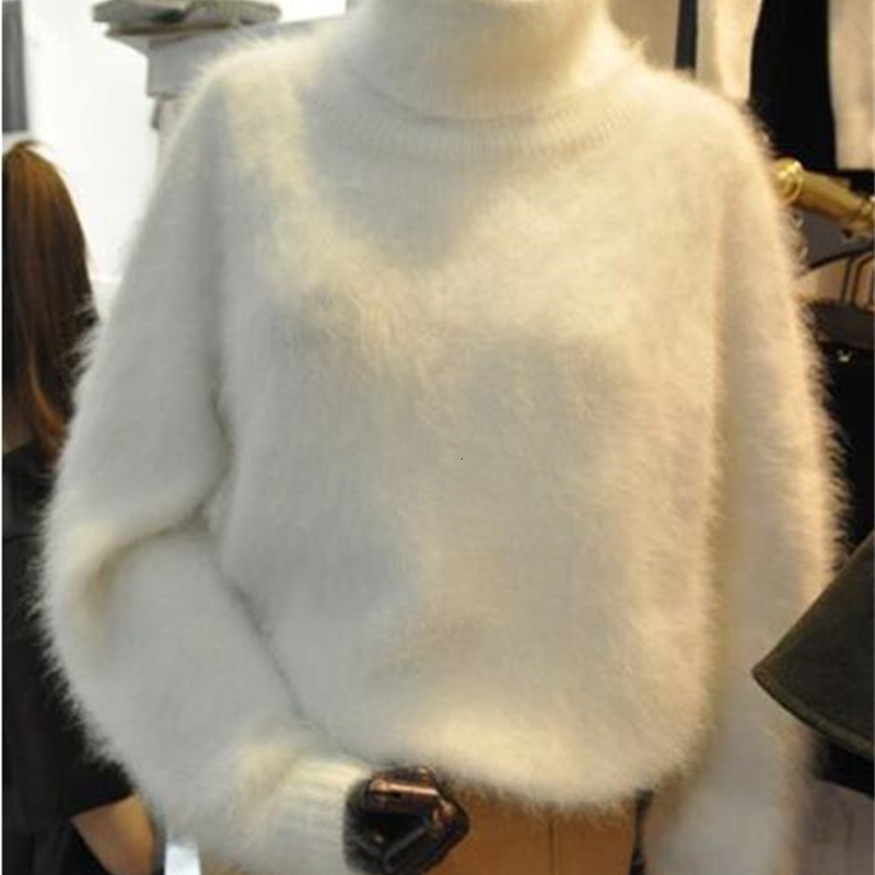 

2021 New Thicke Turtleneck Mink Cashmere Sweater Women Winter Soft Warm Casual Sweaters and Pullovers Pull Femme Hiver Jumper 7lty, White