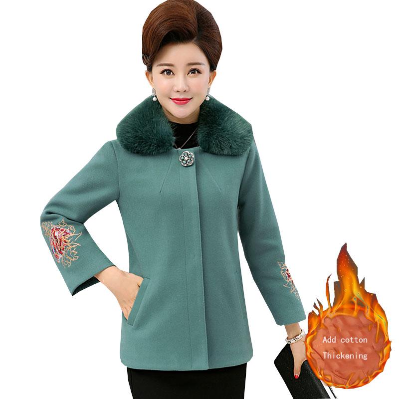 

Removable Fur collar Plus size Cardigan Winter Wool Coat Womens Middle aged Coats Thicker Outerwear 2020 manteau femme hiver 535, Gray