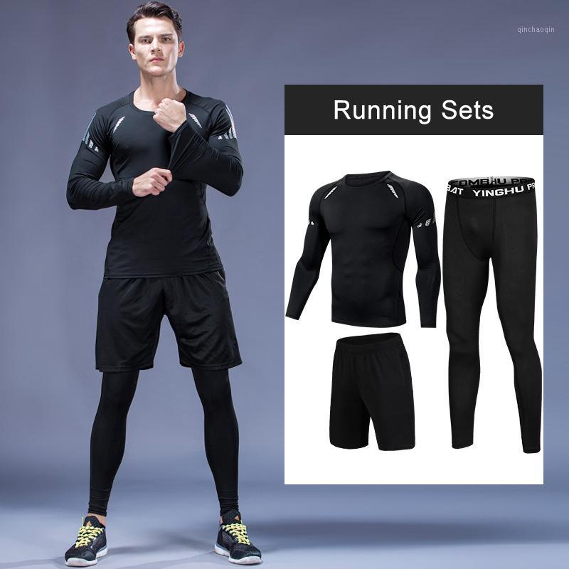 

2018 New Men' Running Sets 2/3pcs/set Compression Sport Suits Basketball Tights Workout Gym Jacket Fitness Jogging Sportswear1, 2pcs set-3