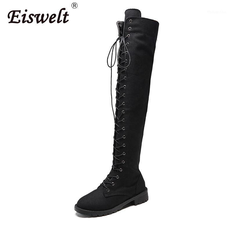 

EISWELT Autumn and Winter Women Over Knee High Boots Female Fashion Ladies Solid Shoes Cross Tied Large Size Women's Boots1, White