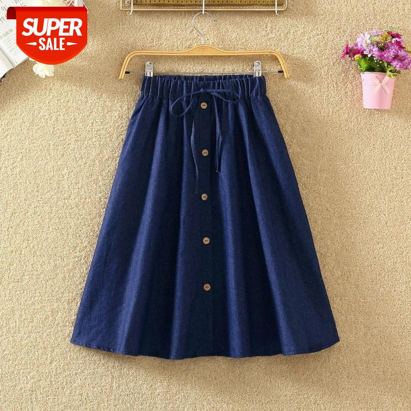 

High Waist Skirt Casual Striped Bow Denim Women Solid Color Long Skirt Female Elegant Big Hem Casual Button Jean #Rp35, White;black